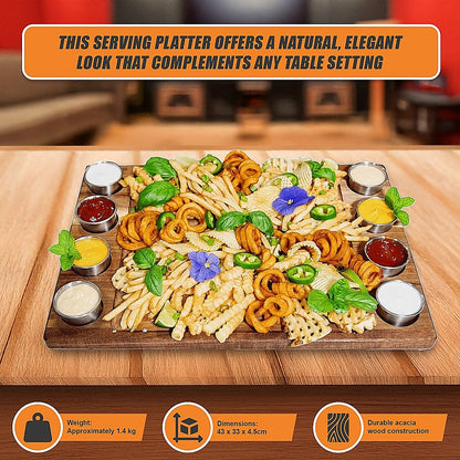 Serving Tray Double Sided Charcuterie Board 8 Sauce Cups Gift V63-920711
