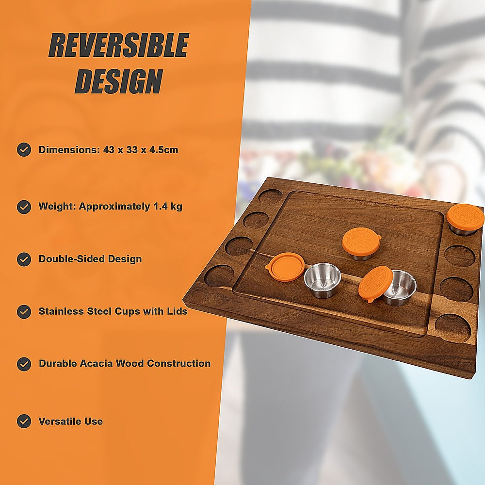 Serving Tray Double Sided Charcuterie Board 8 Sauce Cups Gift V63-920711