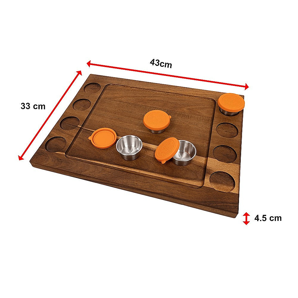 Serving Tray Double Sided Charcuterie Board 8 Sauce Cups Gift V63-920711