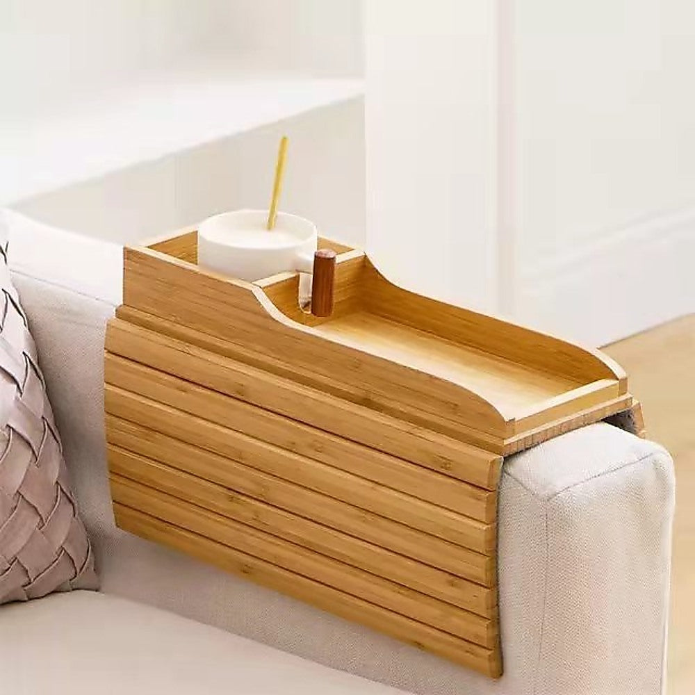 Bamboo Sofa Arm Tray Couch Phone Holder Anti-Slip for Snacks Drinks V63-920721