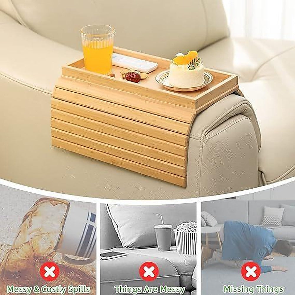 Bamboo Sofa Arm Tray Couch Phone Holder Anti-Slip for Snacks Drinks V63-920721