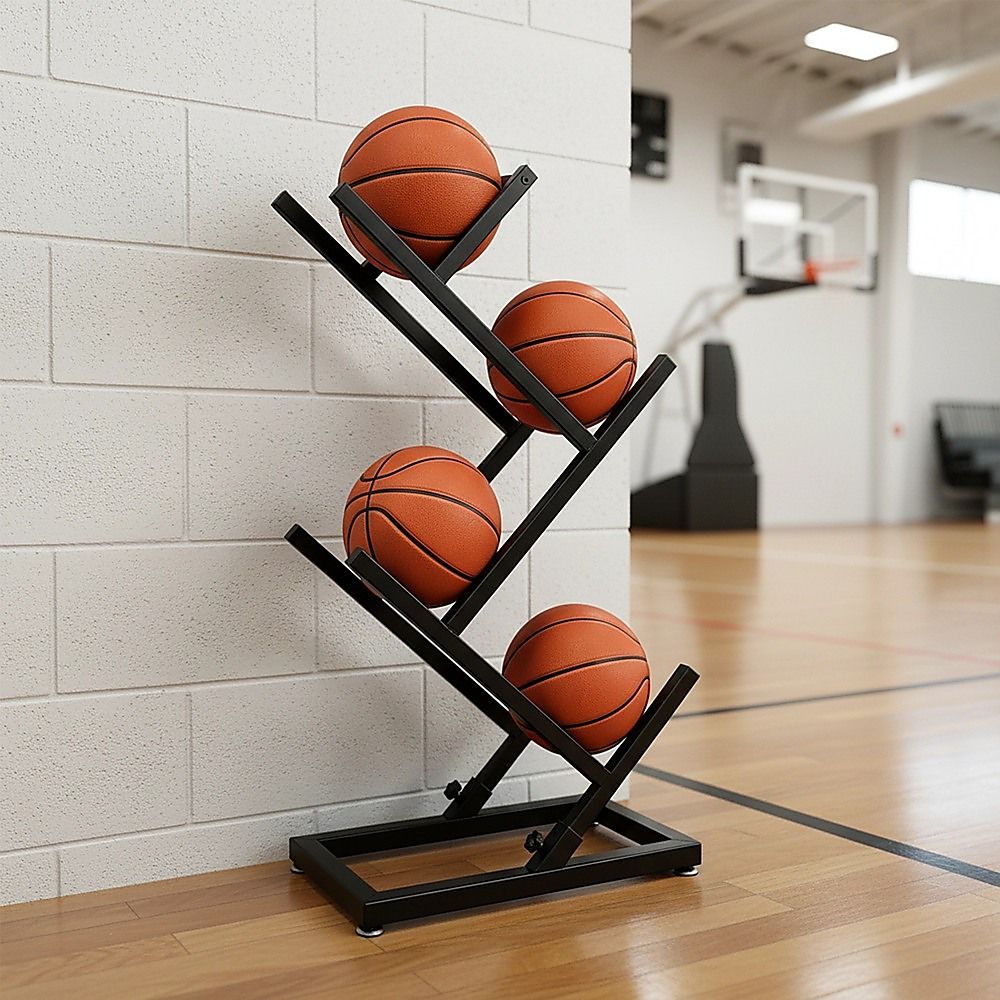 Ball Trolley Rack Display Stand For Basketball Football Storage Heavy Duty Rolling Organiser For Sports V63-920731