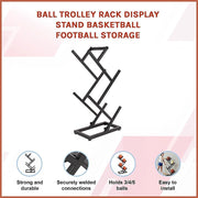 Ball Trolley Rack Display Stand For Basketball Football Storage Heavy Duty Rolling Organiser For Sports V63-920731