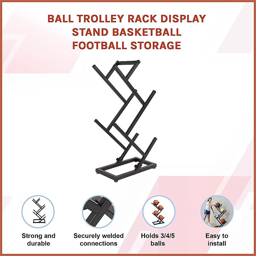 Ball Trolley Rack Display Stand For Basketball Football Storage Heavy Duty Rolling Organiser For Sports V63-920731