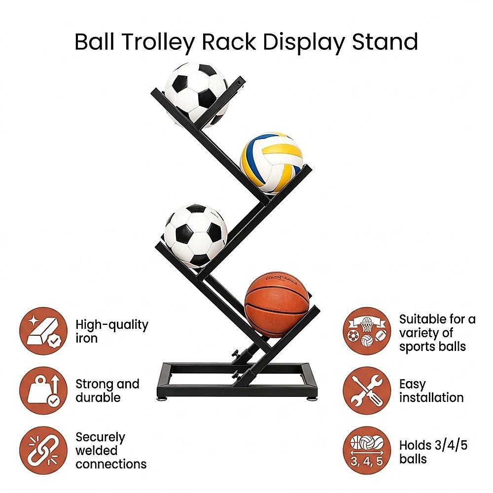 Ball Trolley Rack Display Stand For Basketball Football Storage Heavy Duty Rolling Organiser For Sports V63-920731