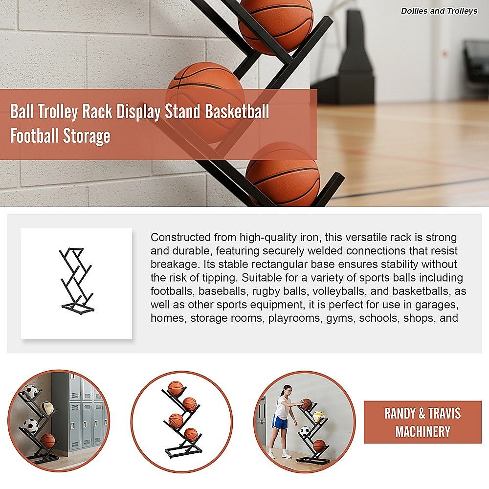 Ball Trolley Rack Display Stand For Basketball Football Storage Heavy Duty Rolling Organiser For Sports V63-920731