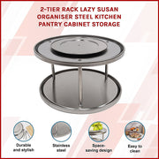 2-Tier Rack Lazy Susan Organiser Steel Kitchen Pantry Cabinet Storage V63-920801