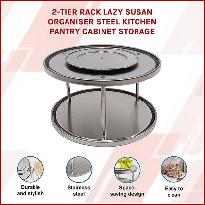 2-Tier Rack Lazy Susan Organiser Steel Kitchen Pantry Cabinet Storage V63-920801