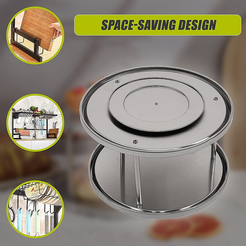 2-Tier Rack Lazy Susan Organiser Steel Kitchen Pantry Cabinet Storage V63-920801