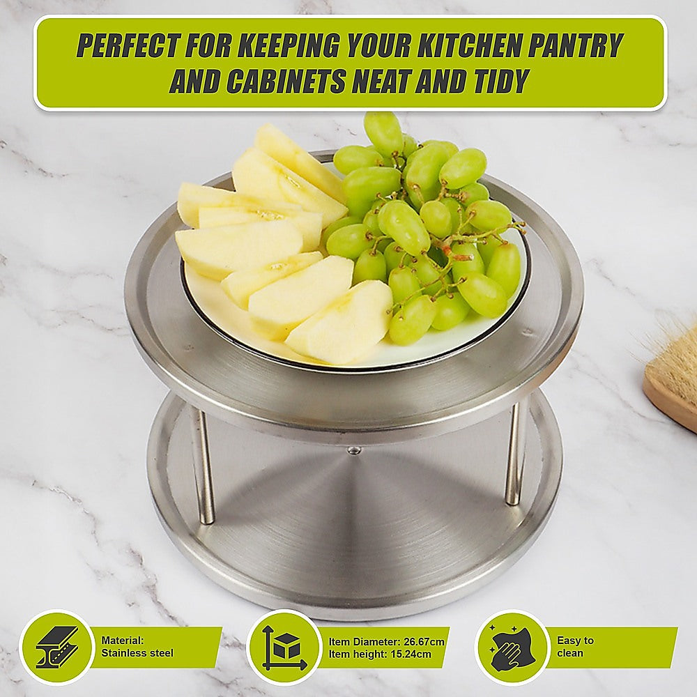 2-Tier Rack Lazy Susan Organiser Steel Kitchen Pantry Cabinet Storage V63-920801
