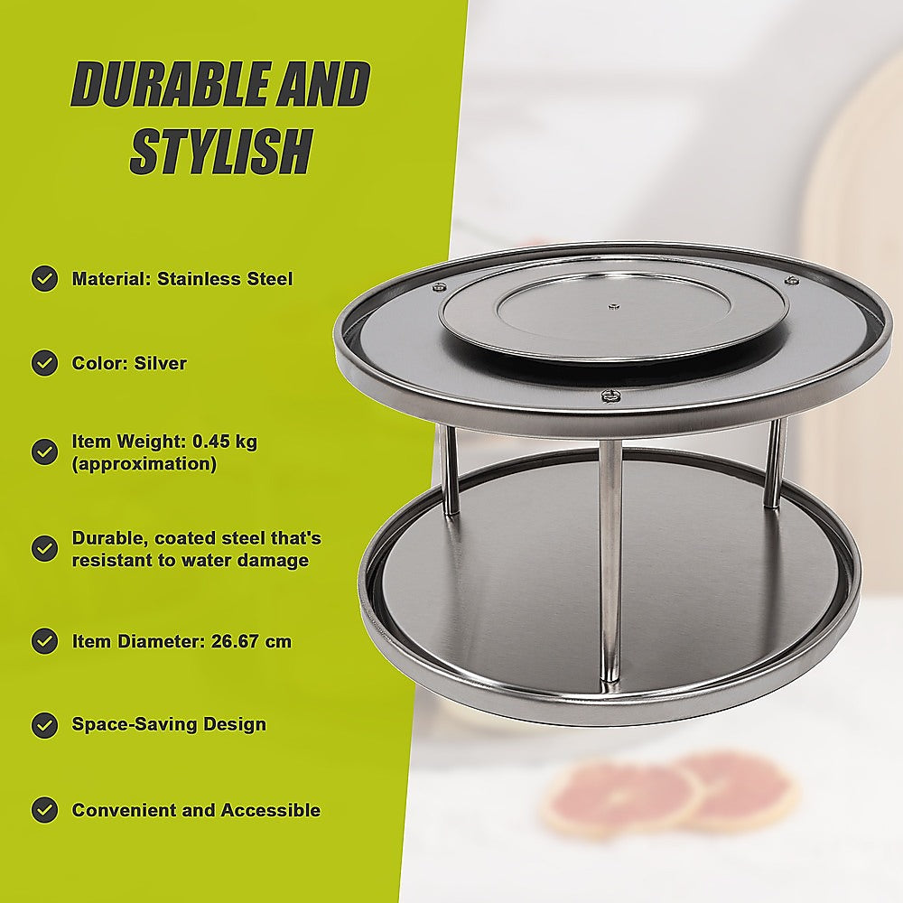 2-Tier Rack Lazy Susan Organiser Steel Kitchen Pantry Cabinet Storage V63-920801