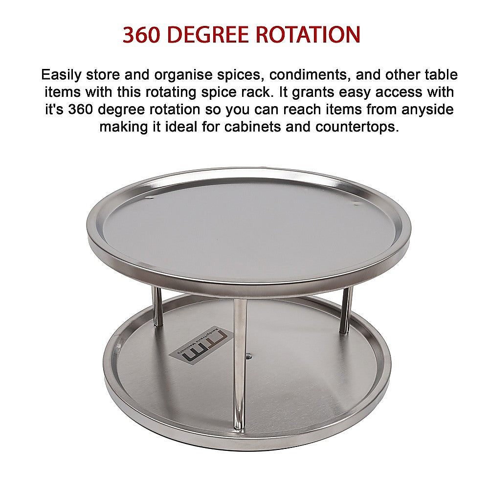 2-Tier Rack Lazy Susan Organiser Steel Kitchen Pantry Cabinet Storage V63-920801