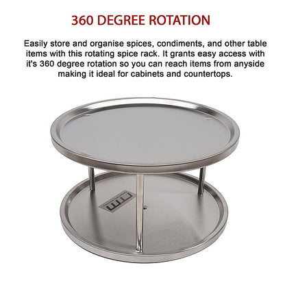 2-Tier Rack Lazy Susan Organiser Steel Kitchen Pantry Cabinet Storage V63-920801