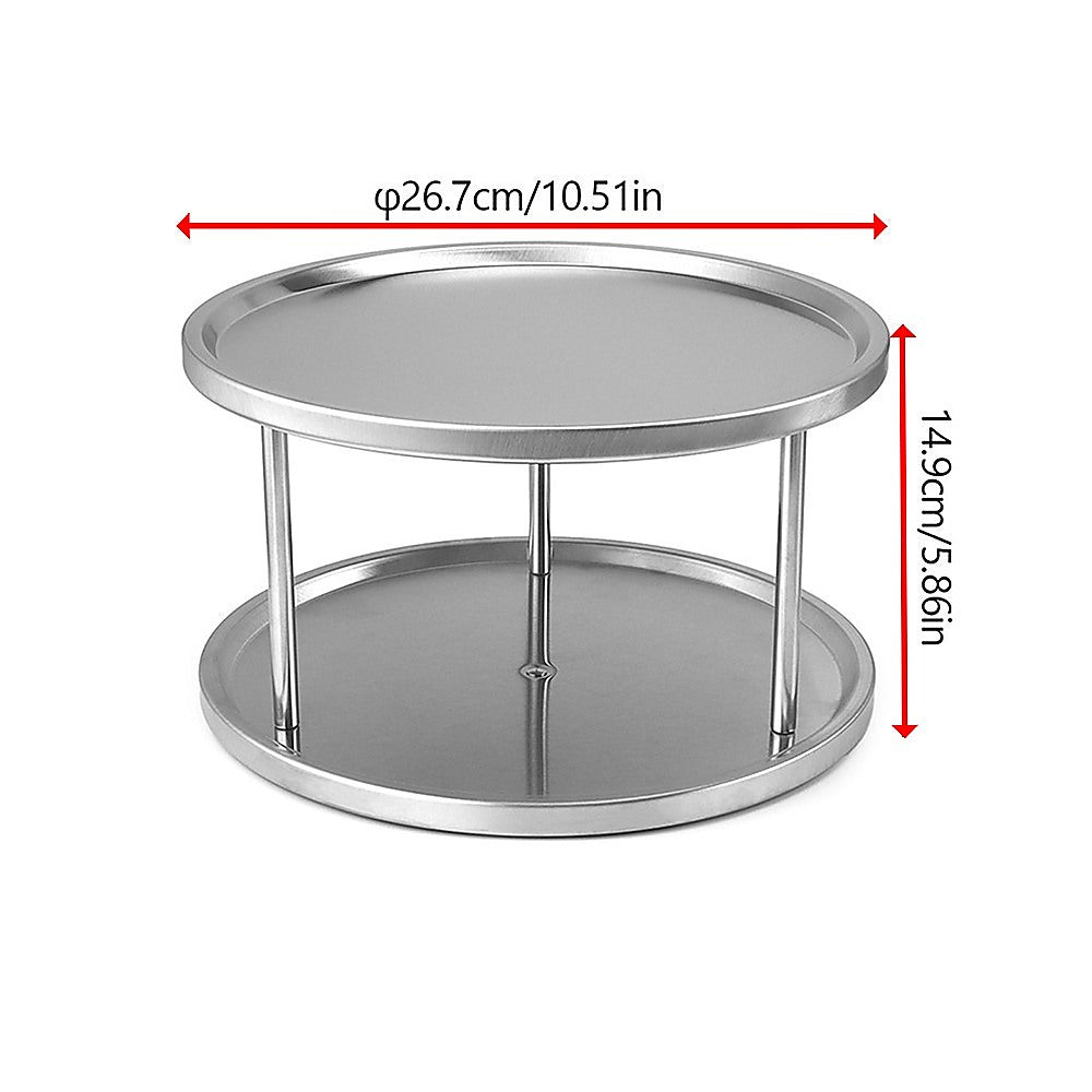 2-Tier Rack Lazy Susan Organiser Steel Kitchen Pantry Cabinet Storage V63-920801