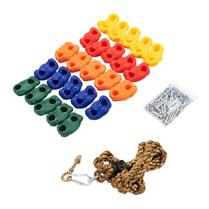 Jungle Gym Rock Climbing Holds Kids Wall Mounting Hardware Knotted Rope 25 Handles Playground V63-920951