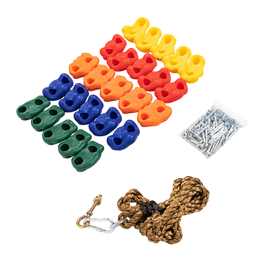 Jungle Gym Rock Climbing Holds Kids Wall Mounting Hardware Knotted Rope 25 Handles Playground V63-920951