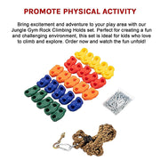 Jungle Gym Rock Climbing Holds Kids Wall Mounting Hardware Knotted Rope 25 Handles Playground V63-920951