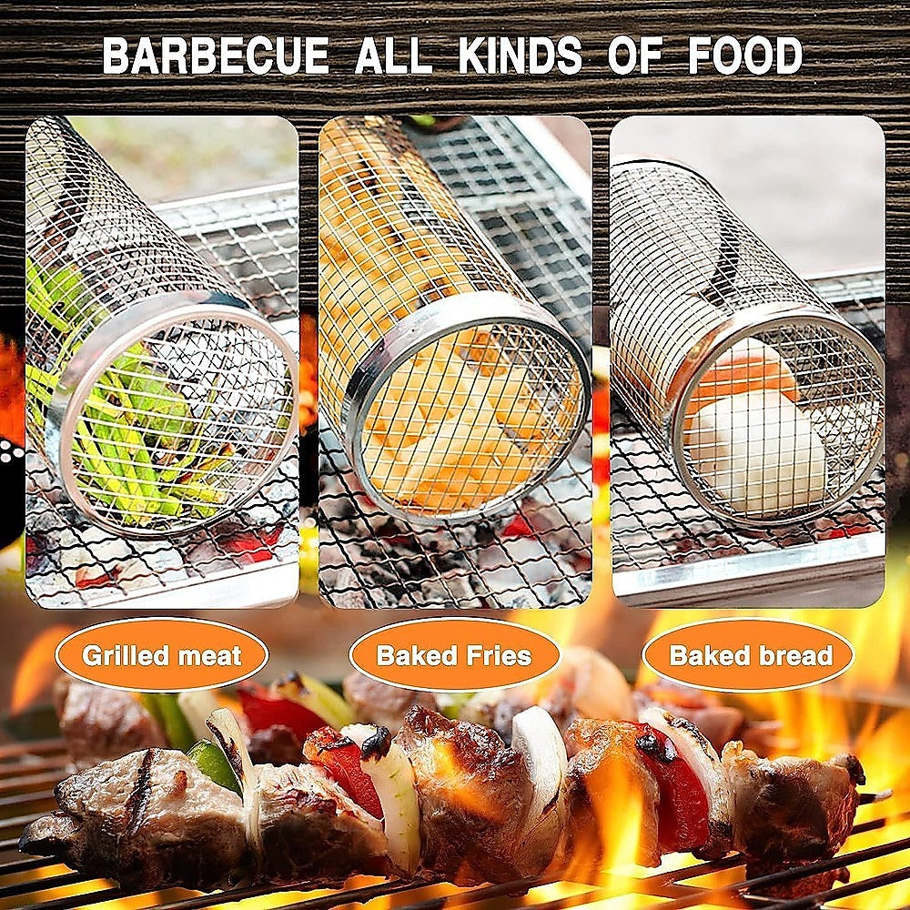 2pc BBQ Basket Round Campfire Grid Cookware V63-920991