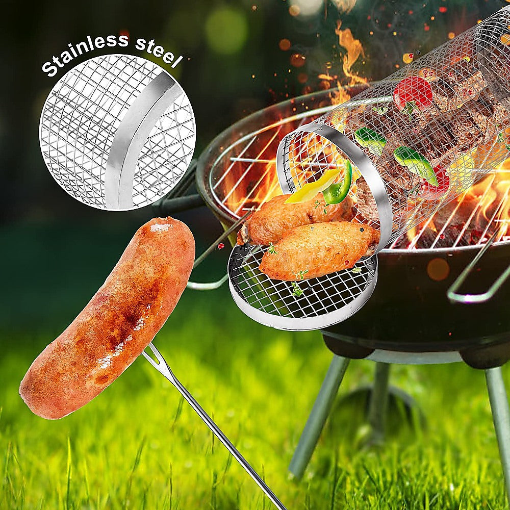 2pc BBQ Basket Round Campfire Grid Cookware V63-920991