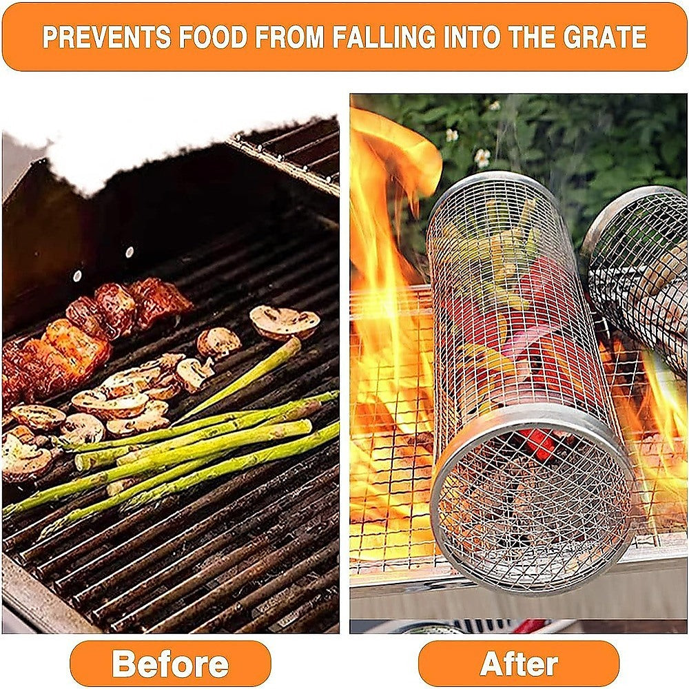 2pc BBQ Basket Round Campfire Grid Cookware V63-920991