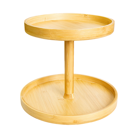 2-Tier Bamboo Lazy Susan Turntable Organizer for Kitchen Counter Cabinet V63-921011