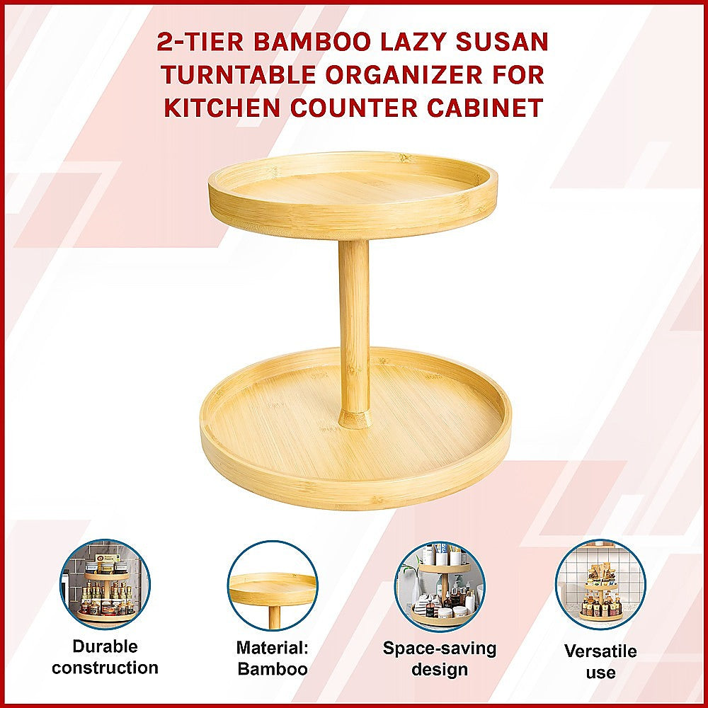 2-Tier Bamboo Lazy Susan Turntable Organizer for Kitchen Counter Cabinet V63-921011