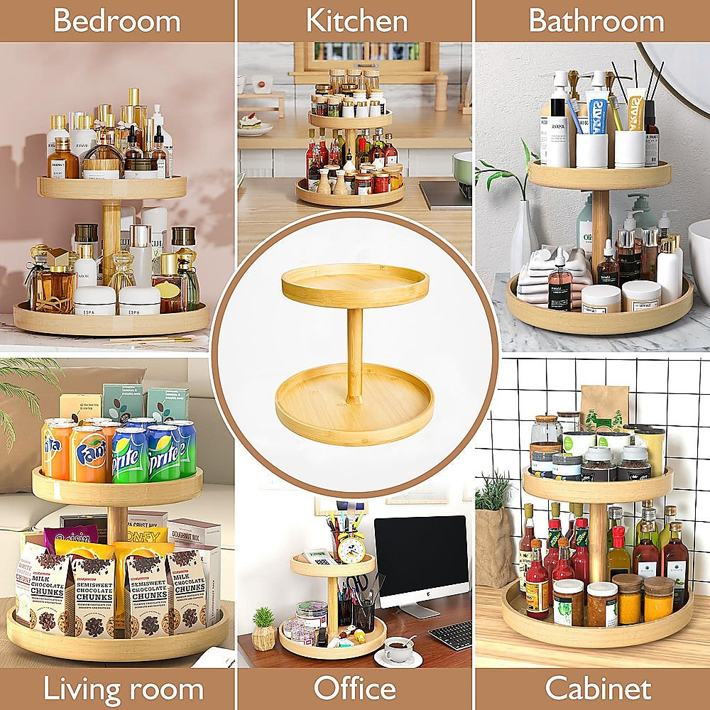 2-Tier Bamboo Lazy Susan Turntable Organizer for Kitchen Counter Cabinet V63-921011