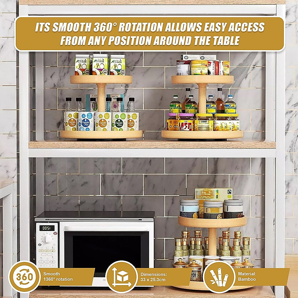 2-Tier Bamboo Lazy Susan Turntable Organizer for Kitchen Counter Cabinet V63-921011