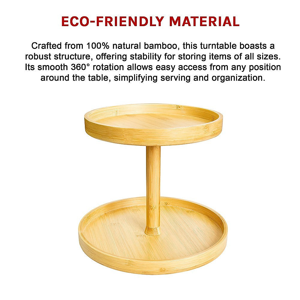 2-Tier Bamboo Lazy Susan Turntable Organizer for Kitchen Counter Cabinet V63-921011