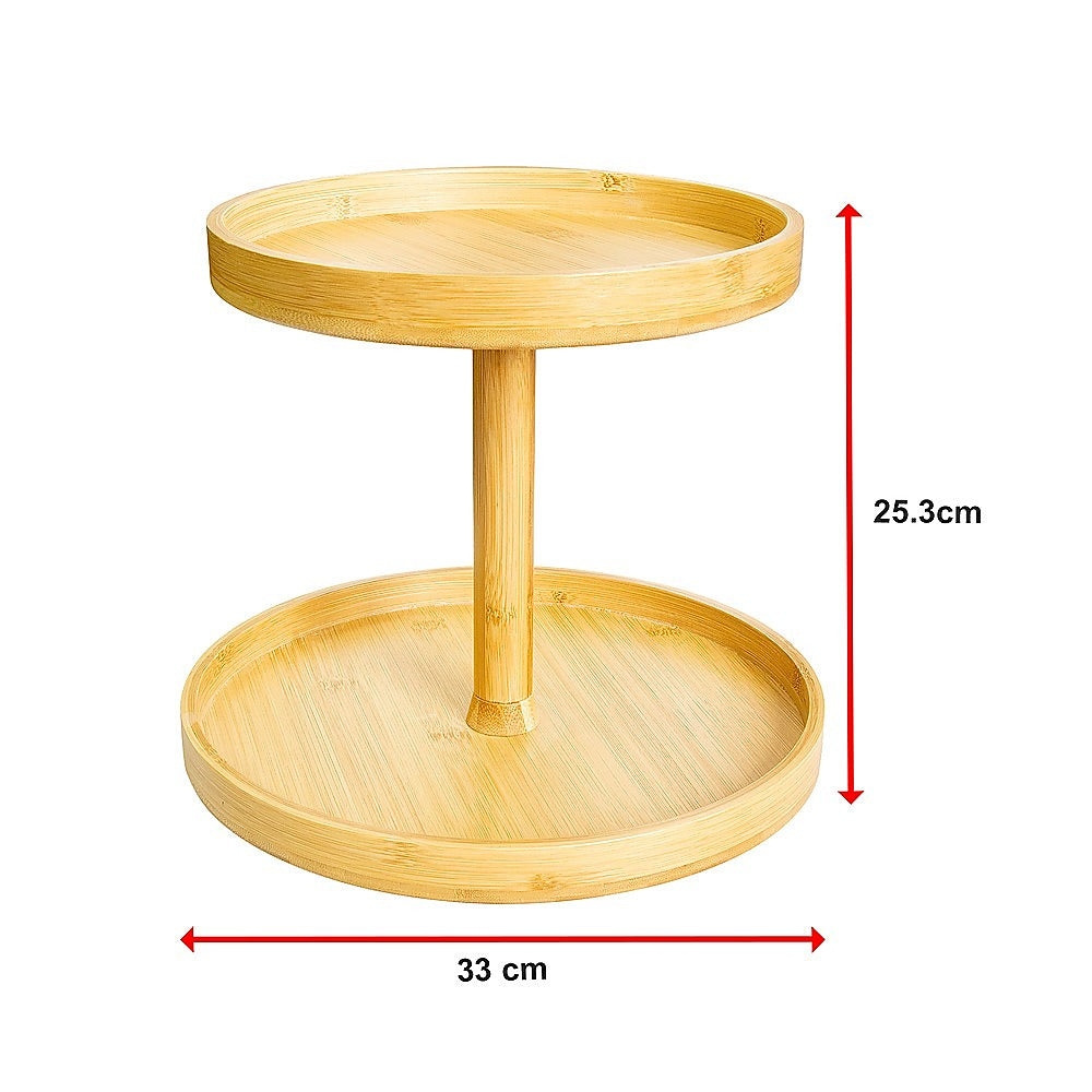 2-Tier Bamboo Lazy Susan Turntable Organizer for Kitchen Counter Cabinet V63-921011