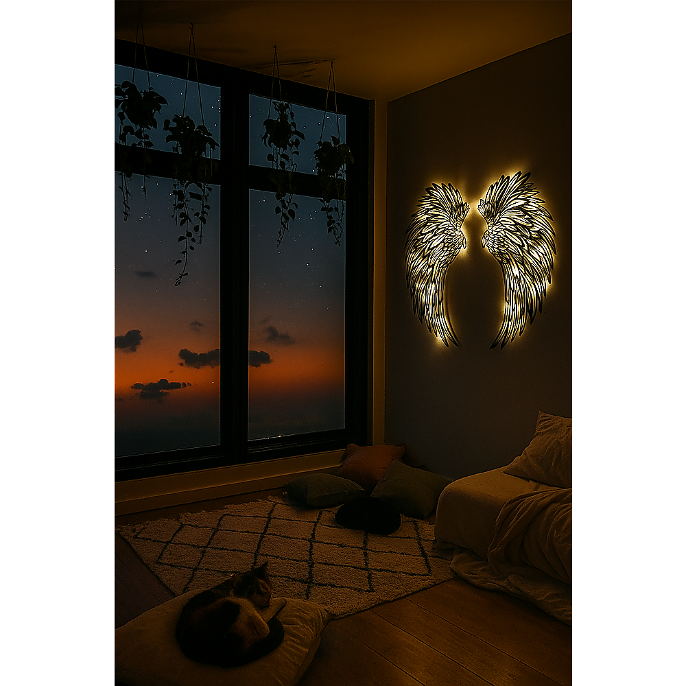 LED Angel Wing Metal Wall Art Wrought Iron Wings Sculpture Fairy Lights V63-921021