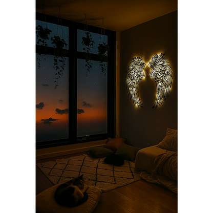 LED Angel Wing Metal Wall Art Wrought Iron Wings Sculpture Fairy Lights V63-921021