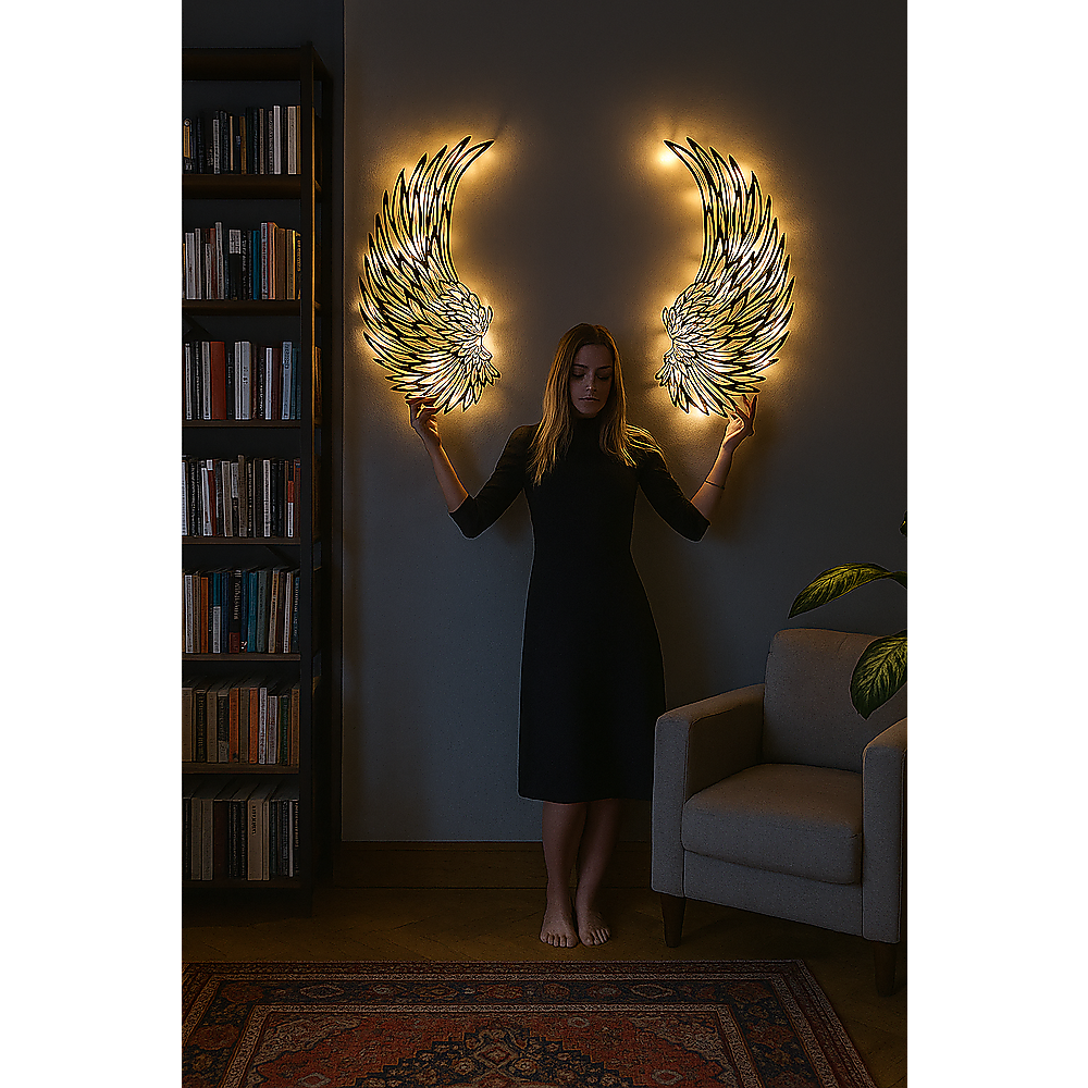 LED Angel Wing Metal Wall Art Wrought Iron Wings Sculpture Fairy Lights V63-921021