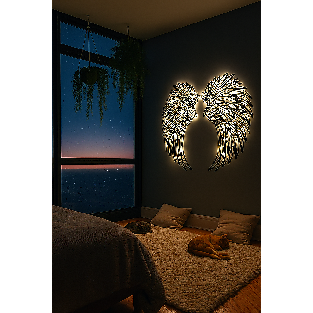 LED Angel Wing Metal Wall Art Wrought Iron Wings Sculpture Fairy Lights V63-921021