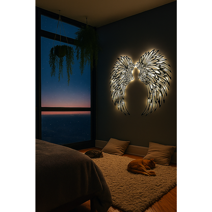 LED Angel Wing Metal Wall Art Wrought Iron Wings Sculpture Fairy Lights V63-921021