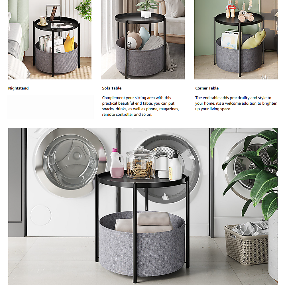 Round Side Table Bedside Storage Basket V63-921051