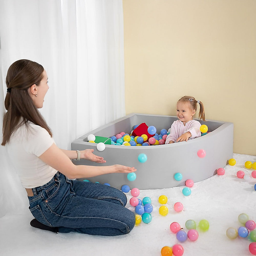 Corner Ball Pit Playpen Enclosure - Safe Grey Play Area for Babies and Toddlers, Indoor or Outdoor V63-921201