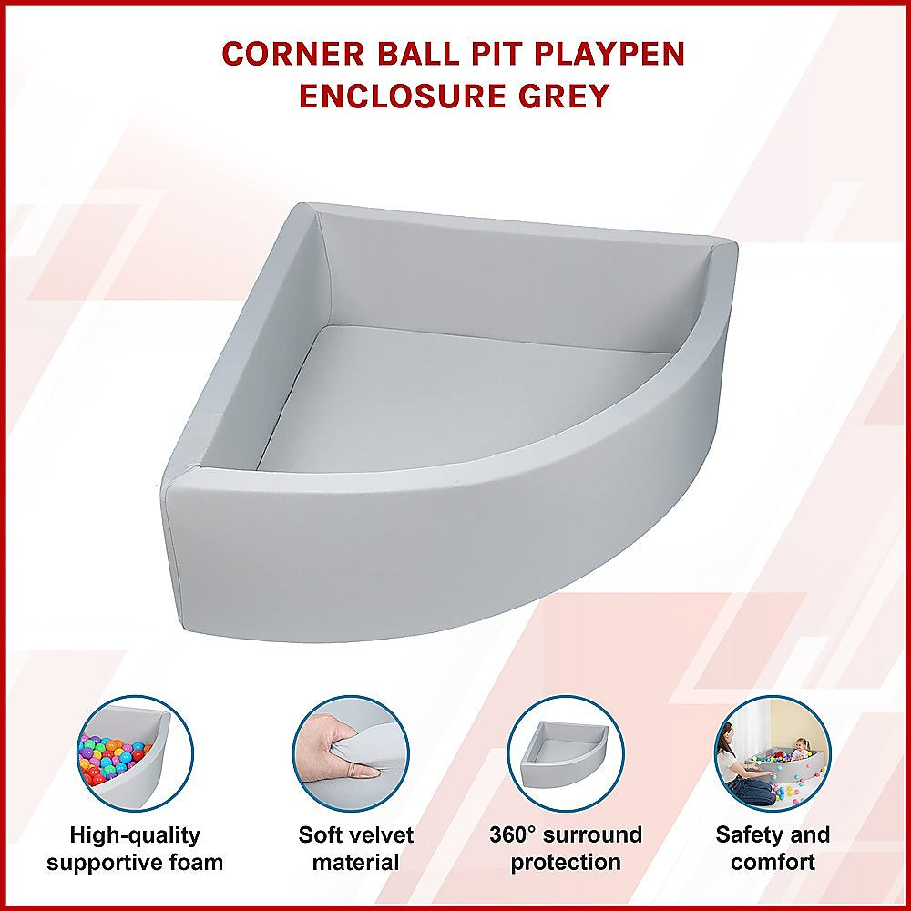 Corner Ball Pit Playpen Enclosure - Safe Grey Play Area for Babies and Toddlers, Indoor or Outdoor V63-921201
