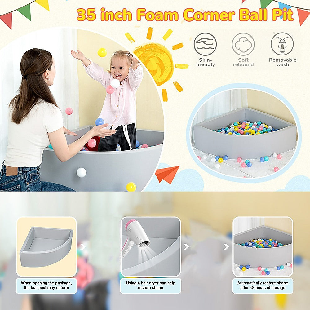 Corner Ball Pit Playpen Enclosure - Safe Grey Play Area for Babies and Toddlers, Indoor or Outdoor V63-921201