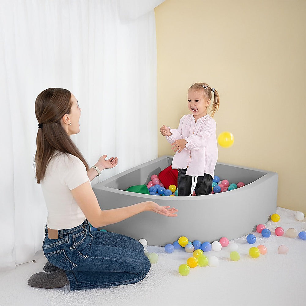 Corner Ball Pit Playpen Enclosure - Safe Grey Play Area for Babies and Toddlers, Indoor or Outdoor V63-921201