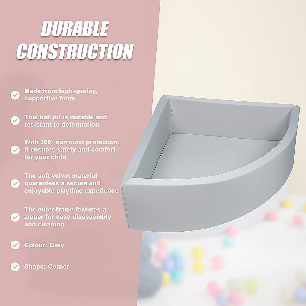 Corner Ball Pit Playpen Enclosure - Safe Grey Play Area for Babies and Toddlers, Indoor or Outdoor V63-921201