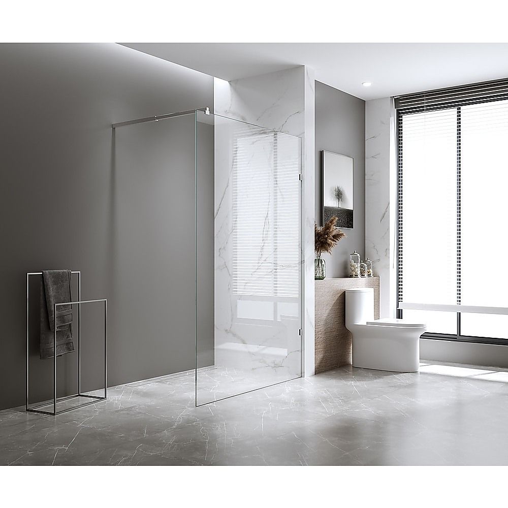 110x210cm Glass Shower Screen with Gold F-Brackets and Floor F-Bracket