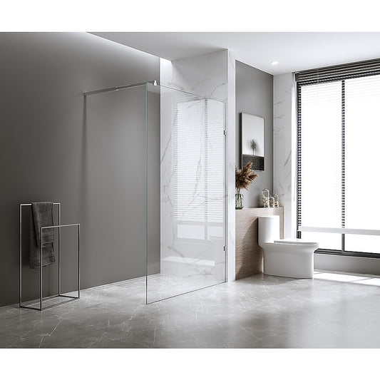 120x200cm Glass Shower Screen with Black U-Brackets and Round Pole V63-926091