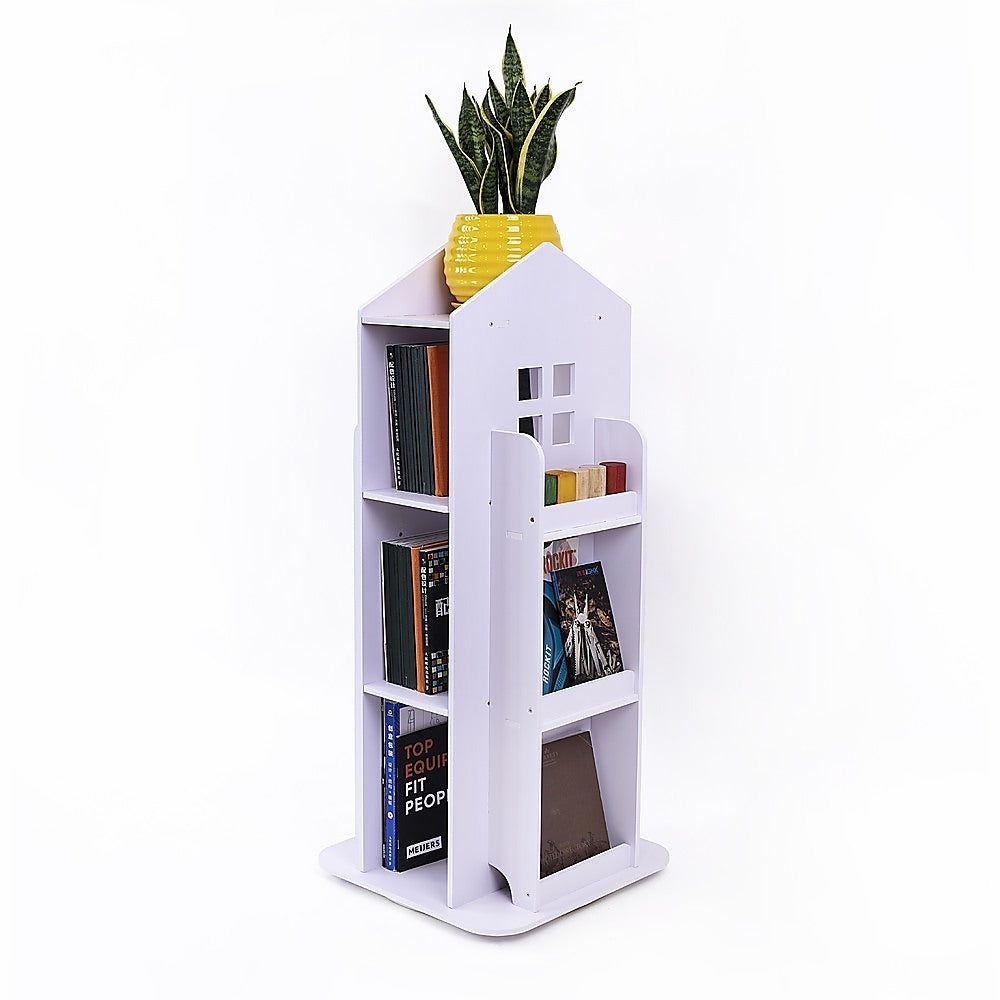 Rotating Bookcase Bookshelf Kid's Book Organiser Rack Wooden Castle Display Shelf V63-929921