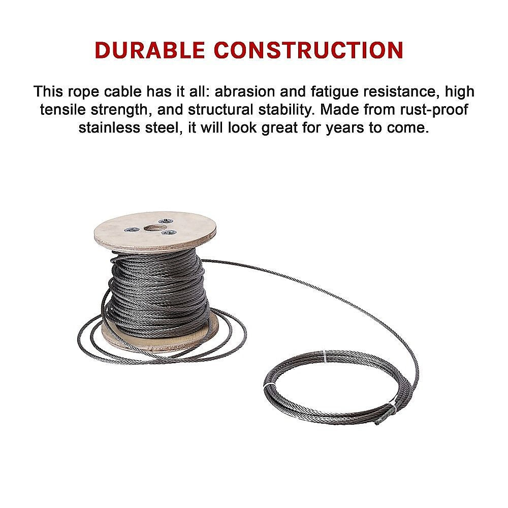 50m Stainless Steel Wire Rope Cable 5mm 316 A4 7x7 Balustrade Fence V63-929941