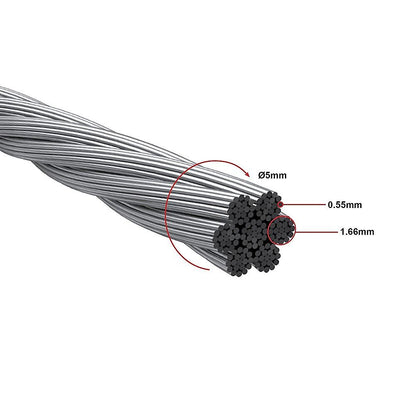 50m Stainless Steel Wire Rope Cable 5mm 316 A4 7x7 Balustrade Fence V63-929941