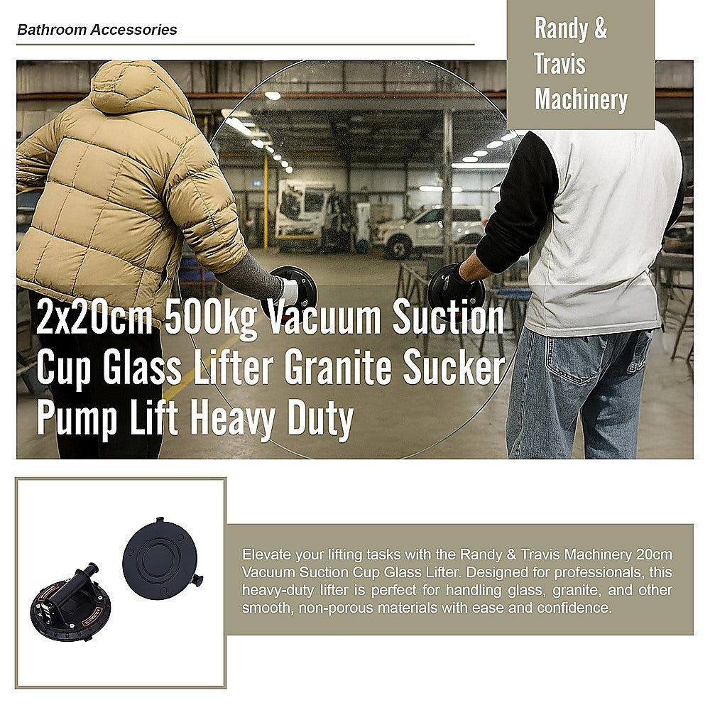 2x20cm 500kg Vacuum Suction Cup Glass Lifter Granite Sucker Pump Lift Heavy Duty V63-930001