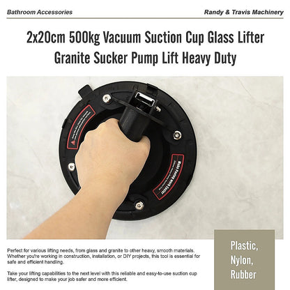 2x20cm 500kg Vacuum Suction Cup Glass Lifter Granite Sucker Pump Lift Heavy Duty V63-930001