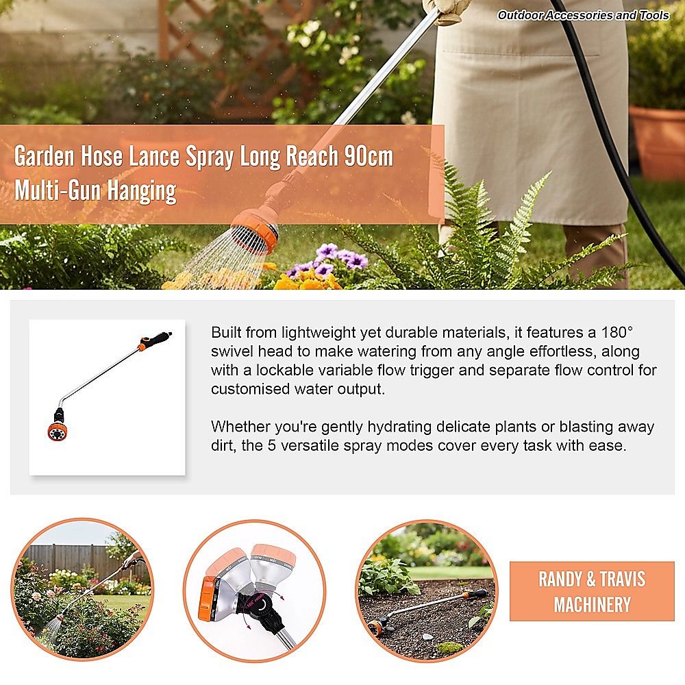 Garden Hose Lance Spray Long Reach 90cm Multi-Gun Hanging V63-930021