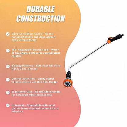 Garden Hose Lance Spray Long Reach 90cm Multi-Gun Hanging V63-930021